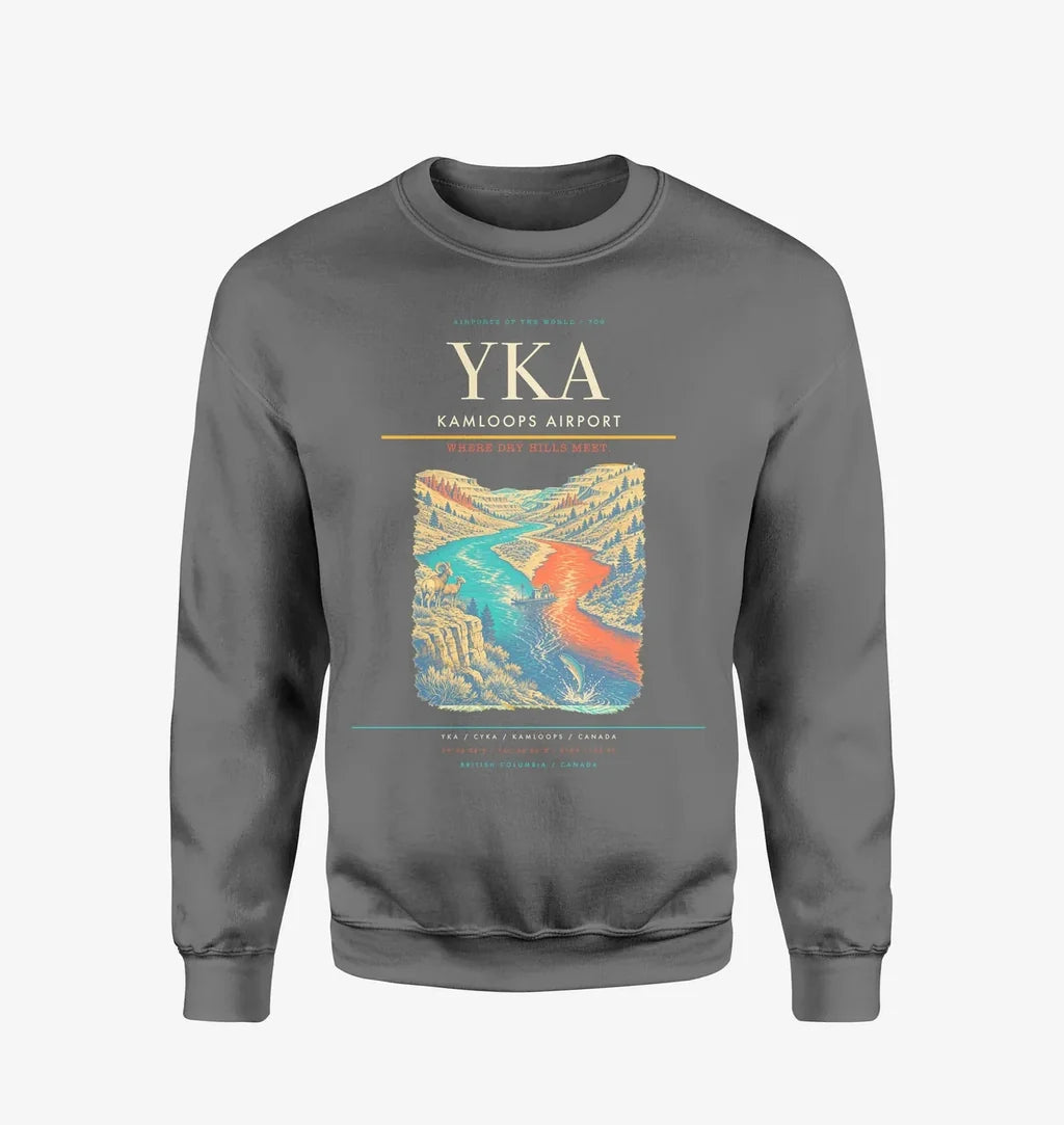 Kamloops Airport (YKA) design on gray sweatshirt