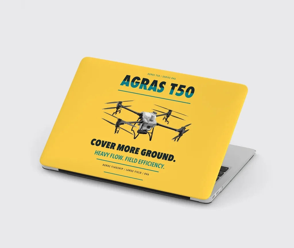 DJI Agras T50 design on yellow MacBook case