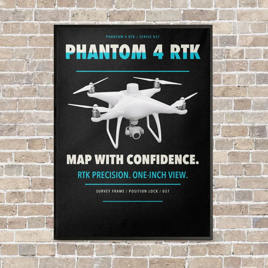 DJI Phantom 4 RTK vertical canvas print - framed - black background
