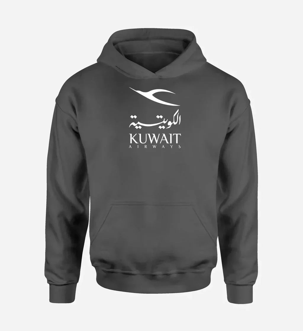 Kuwait Airways Airlines logo printed on dark gray hoodie