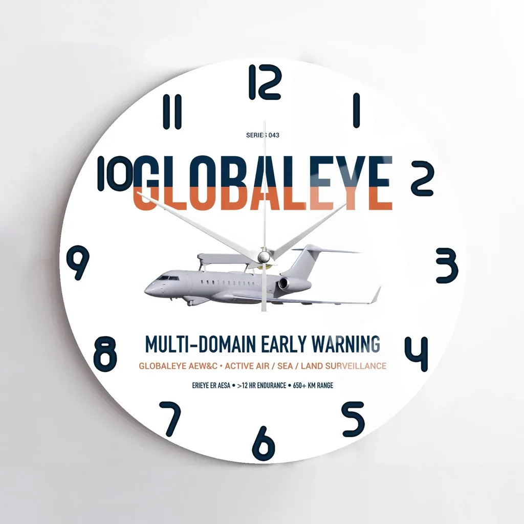 Saab GlobalEye design on white no frame wall clock