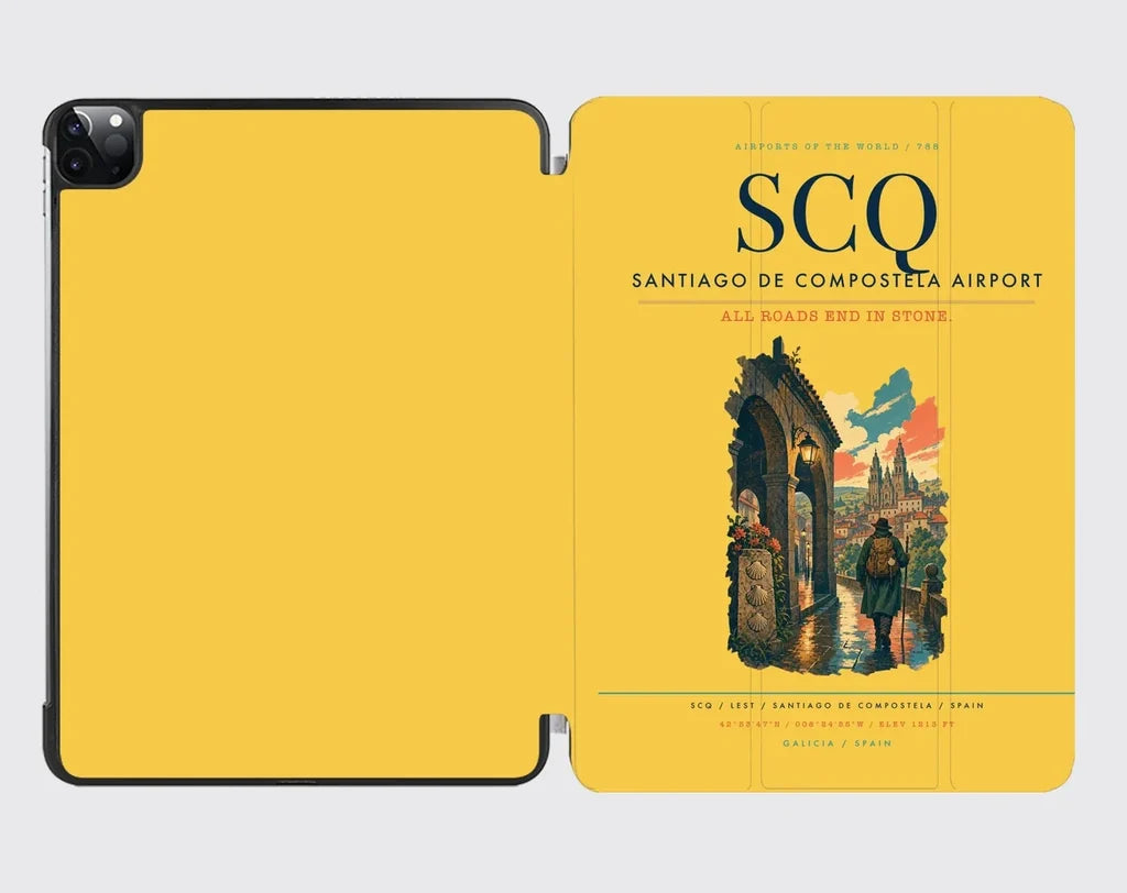 Santiago de Compostela Airport (SCQ) design on yellow ipad tablet case