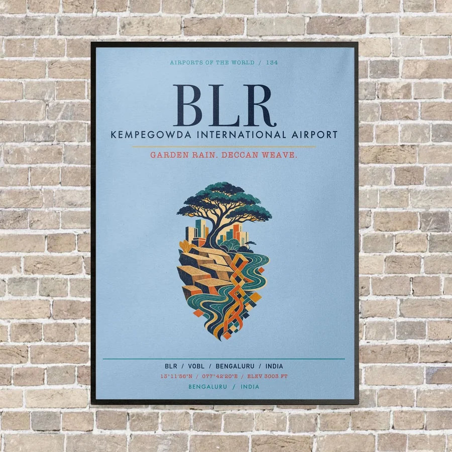 Kempegowda International Airport Bengaluru BLR vertical canvas print - framed - light blue background