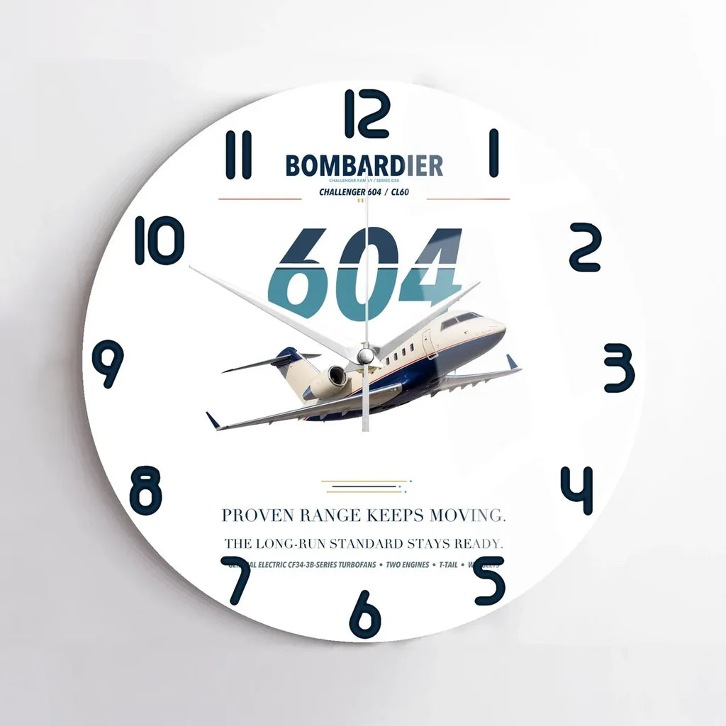 Bombardier Challenger 604 design on white no frame wall clock