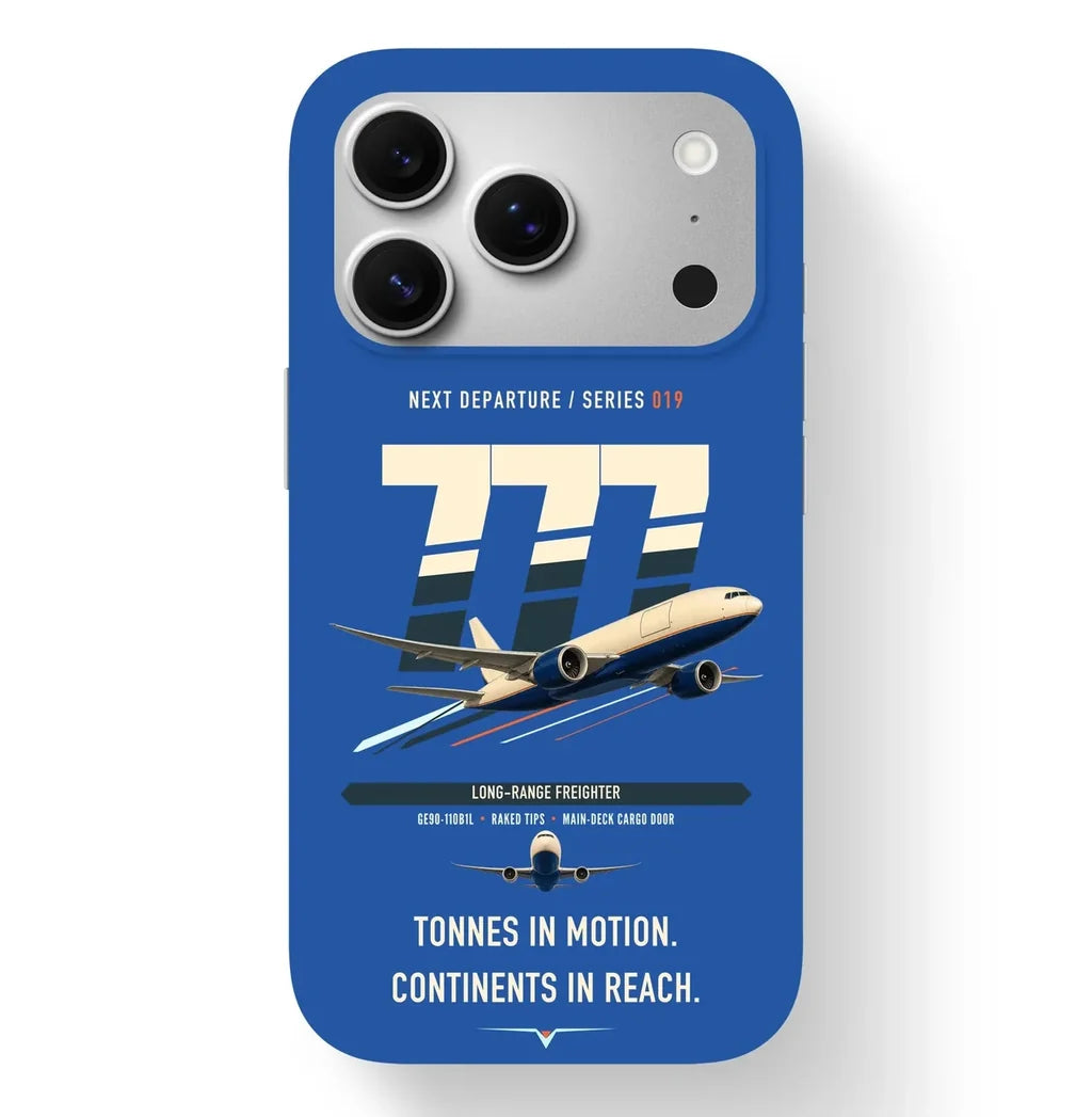 Boeing 777F design on blue magsafe iphone case