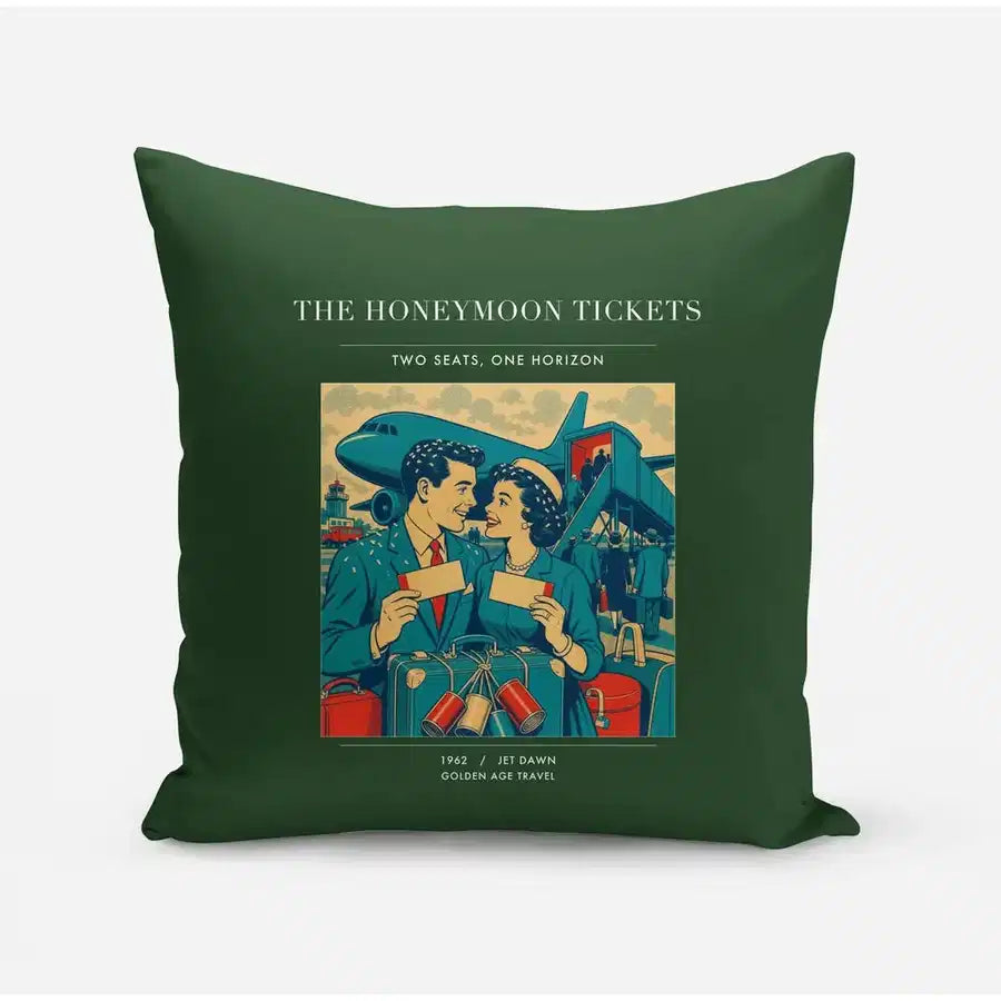 VINTAGE G4227 - The Honeymoon Tickets - Designed Pillows design on darkgreen