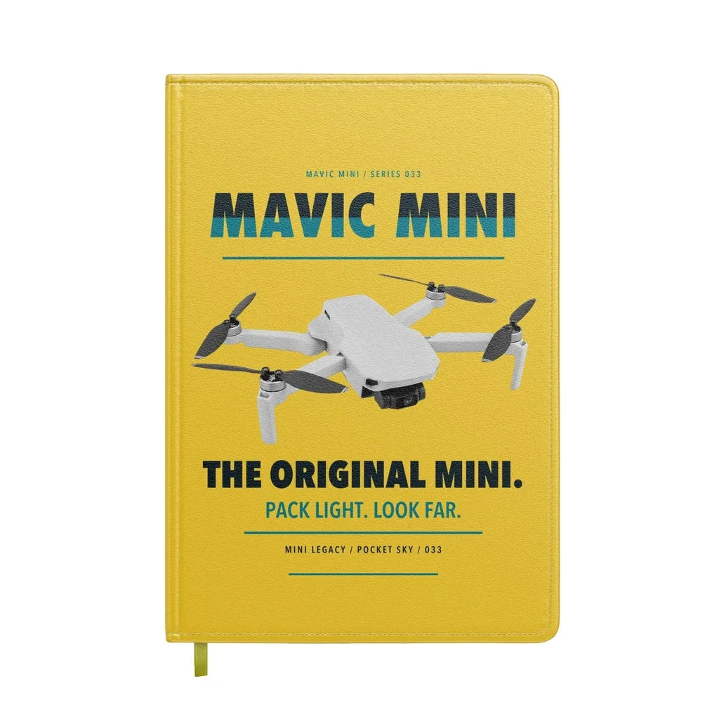 DJI Mavic Mini design on yellow notebook