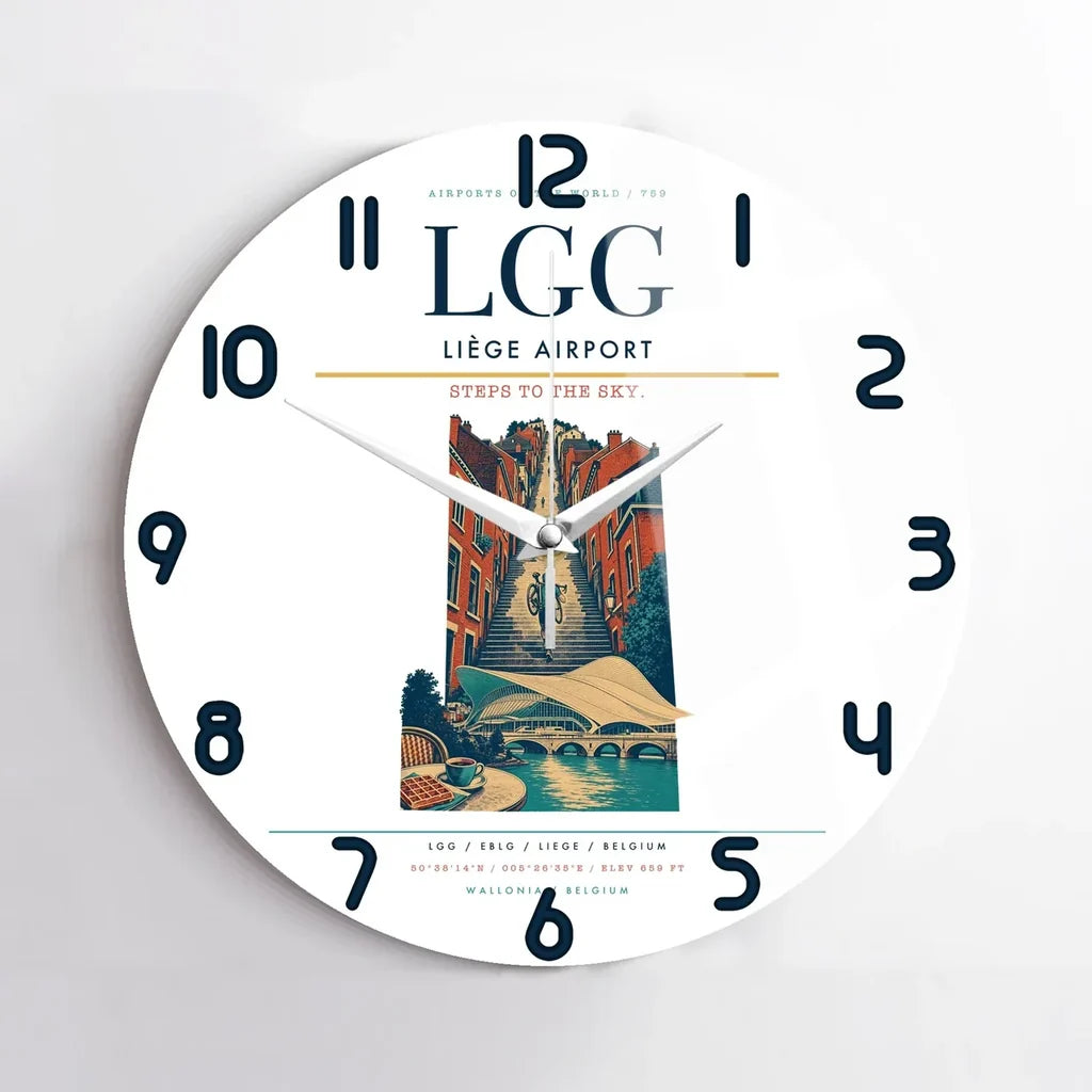 Liège Airport (LGG) design on white no frame wall clock