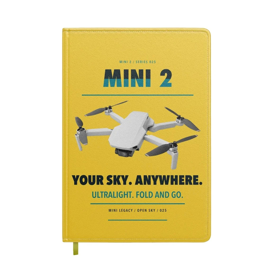 DJI Mini 2 design on yellow notebook