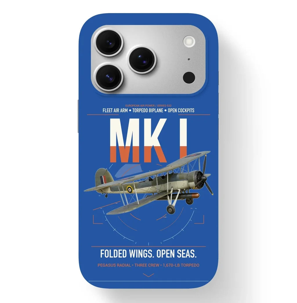 Fairey Swordfish Mk I design on blue magsafe iphone case, for iPhone 17 Pro