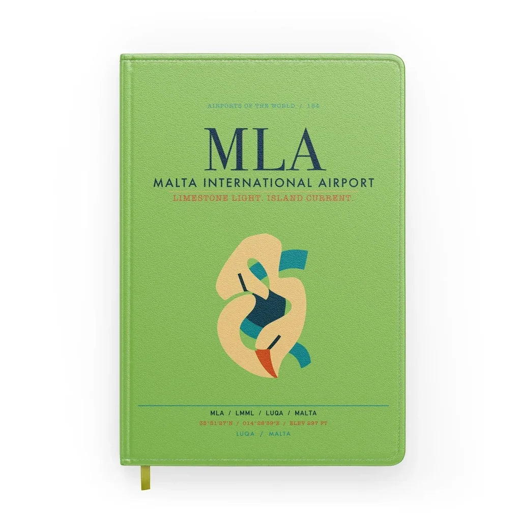 Malta International Airport (MLA) design on light green notebook