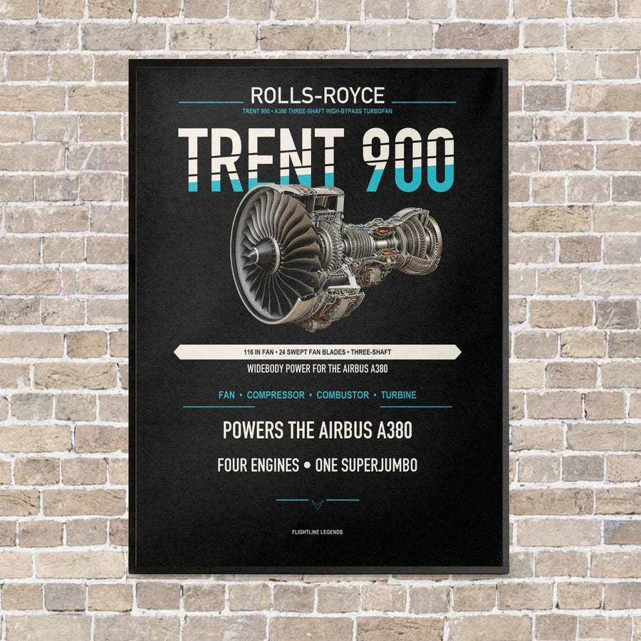 TRENT 900 vertical canvas print - framed - black background