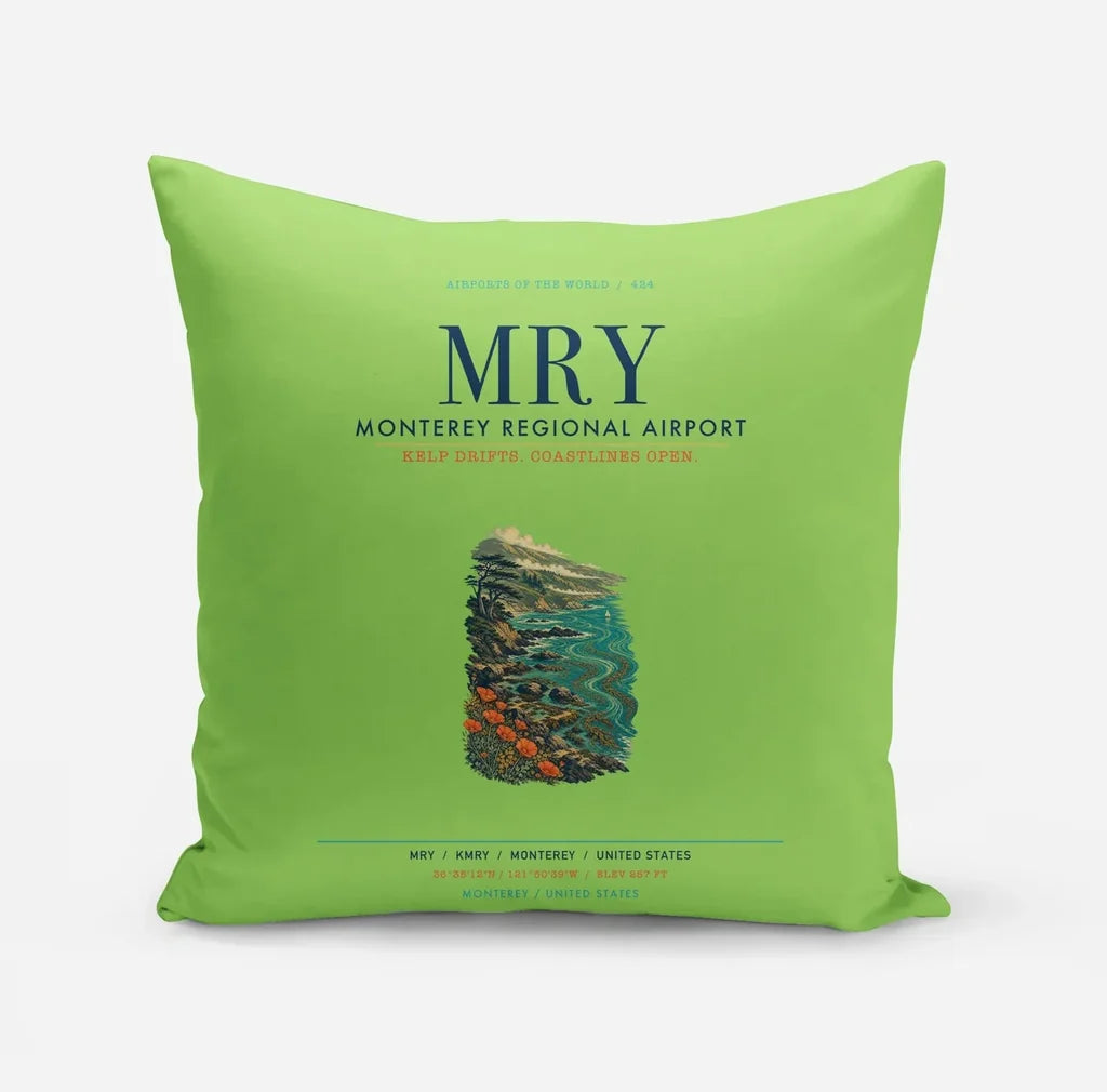 Monterey Regional Airport (MRY) design on light green pillow