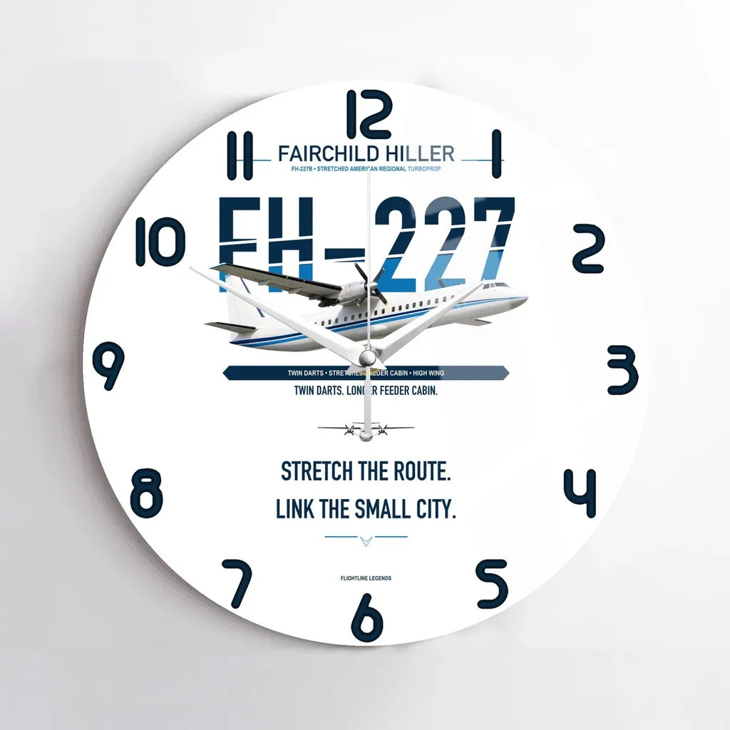 Fairchild Hiller FH-227B design on white no frame wall clock