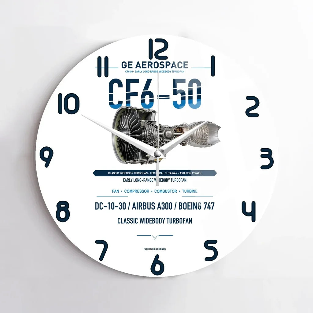 CF6-50 design on white no frame wall clock