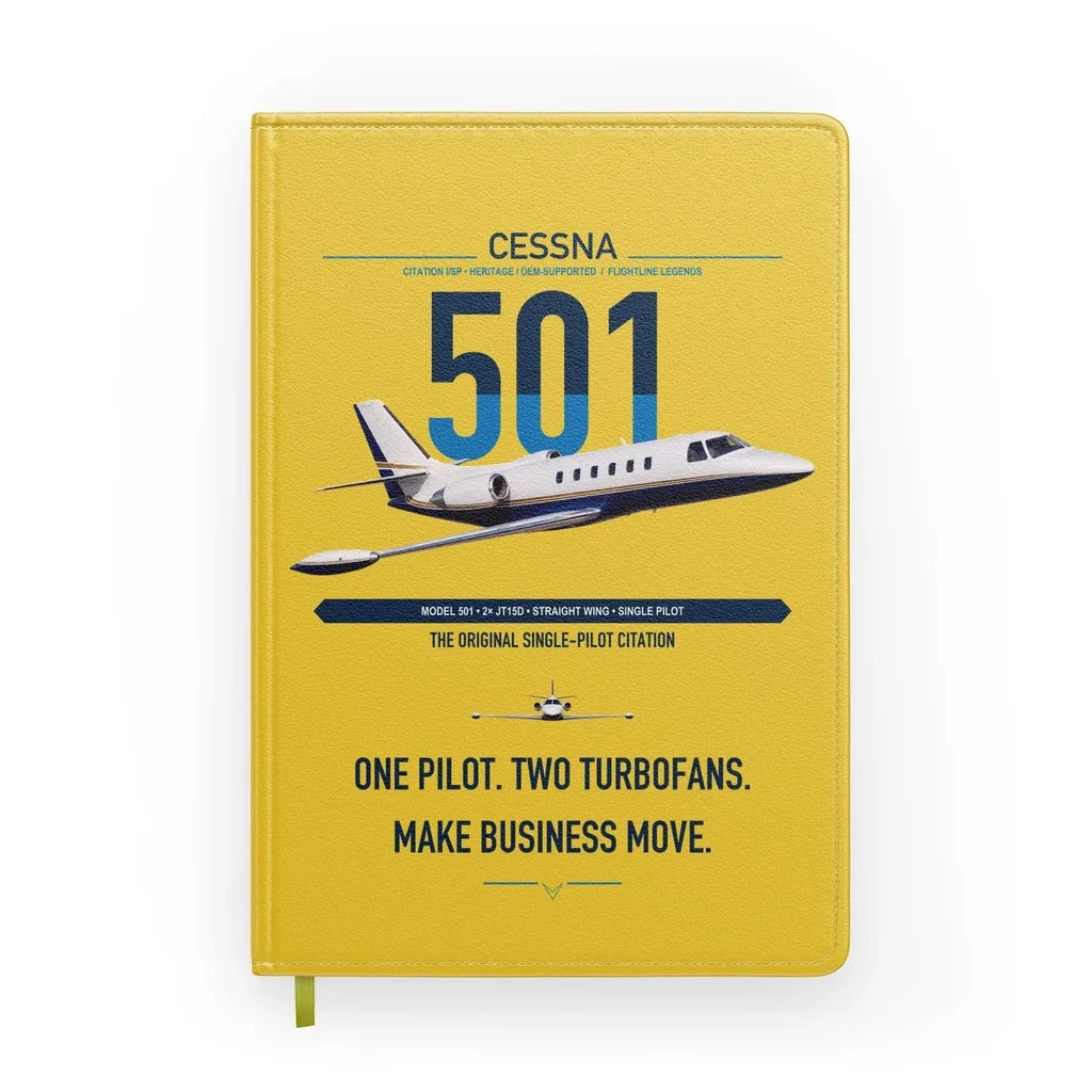 Cessna 501 Citation I SP design on yellow notebook