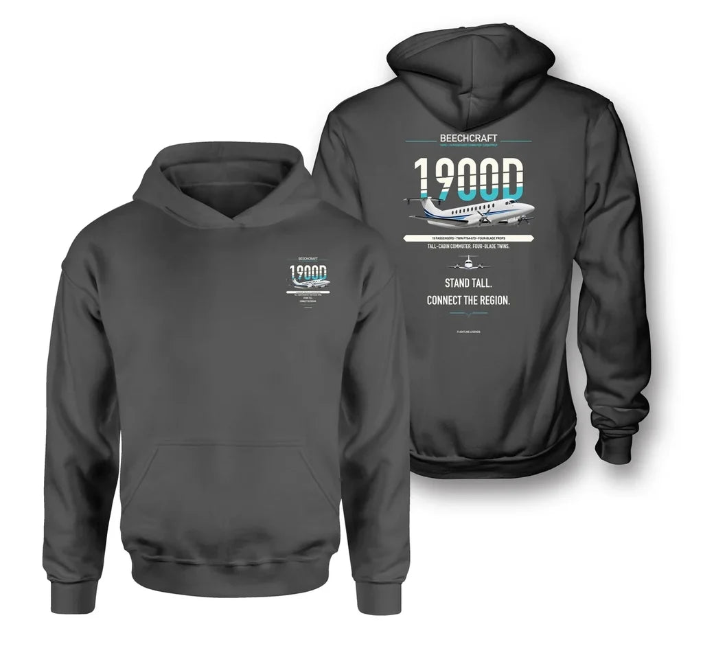 Beechcraft 1900D design on dark gray hoodie