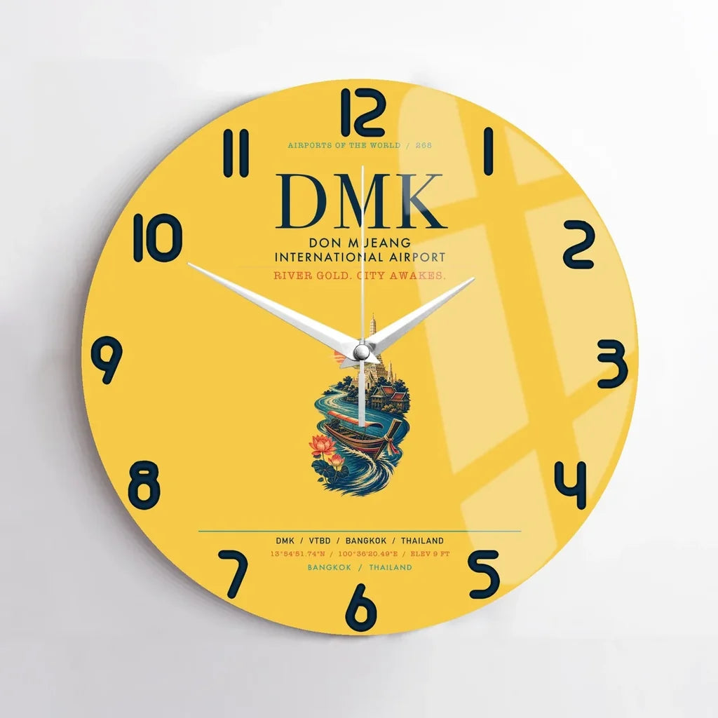 Don Mueang International Airport Bangkok (DMK) design on yellow no frame wall clock