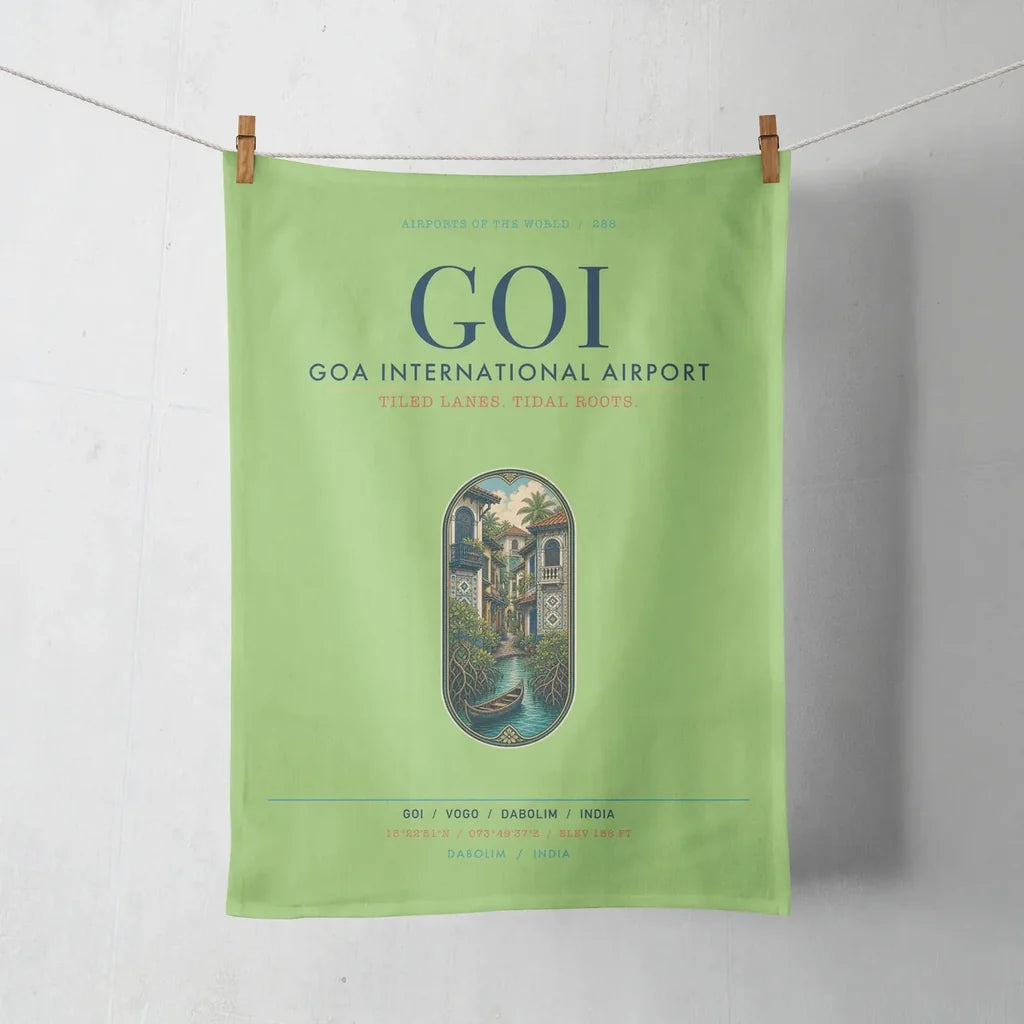 Goa International Airport Dabolim (GOI) design on light green towel