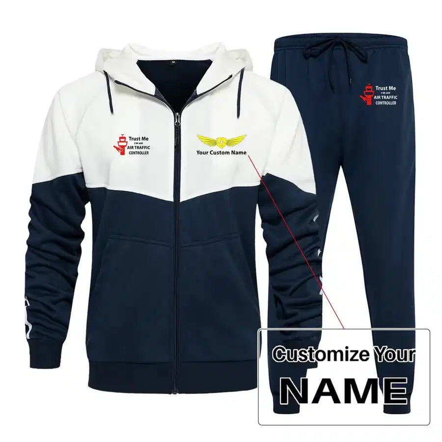 Trust Me I'm an Air Traffic Controller Zipped Hoodie - Colourful - Blue + Name (Customizable)