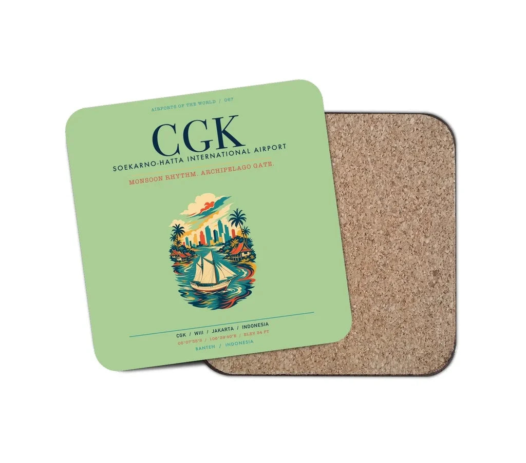 Jakarta Soekarno-Hatta International Airport (CGK) design on light green 1 piece coaster