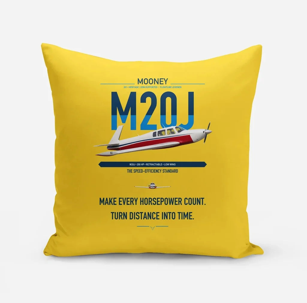 Mooney M20J 201 design on yellow pillow