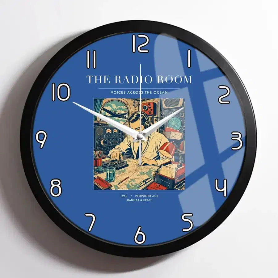 VINTAGE G4106 - The Radio Room - Designed Wall Clocks design on blue framed