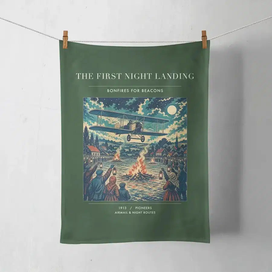 VINTAGE G4327 - The First Night Landing - Designed Towels design on darkgreen