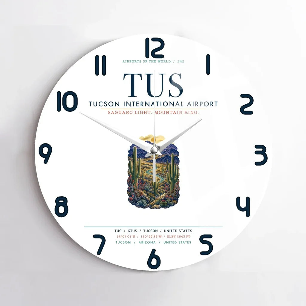 Tucson International Airport (TUS) design on white no frame wall clock