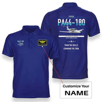 Thumbnail for Piper PA-44-180 Seminole design on blue+name double-side polo t-shirt, double-side print