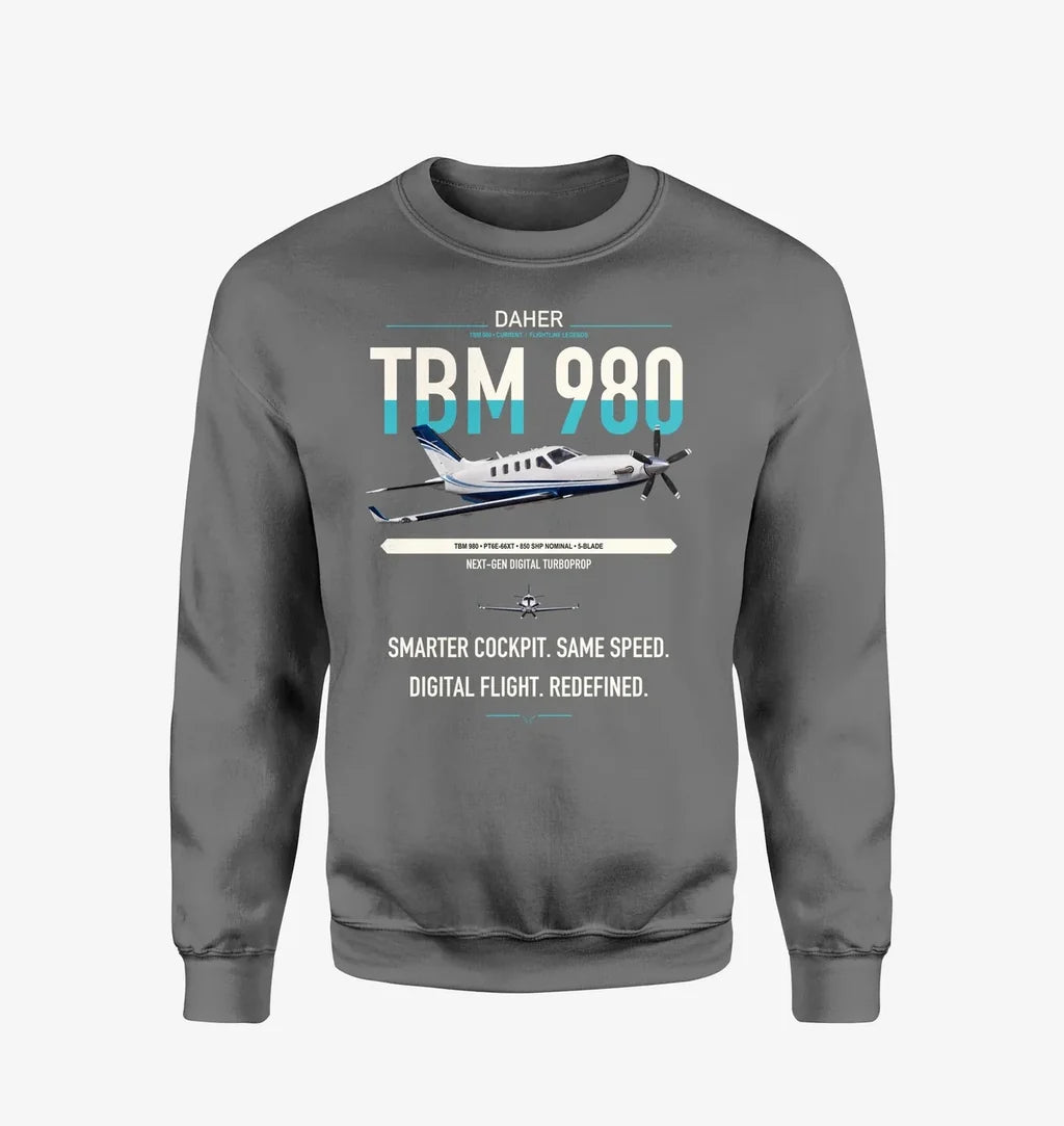 Daher TBM 980 design on gray sweatshirt