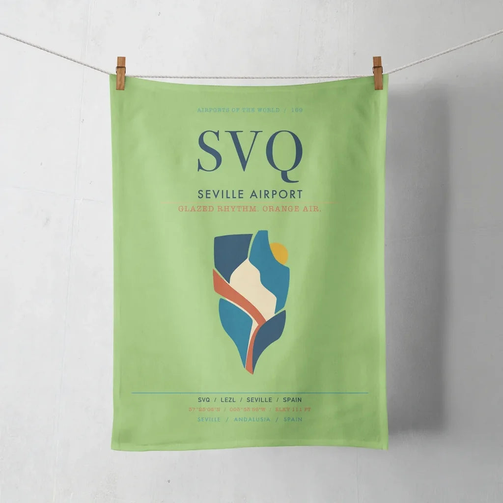 Seville Airport (SVQ) design on light green towel