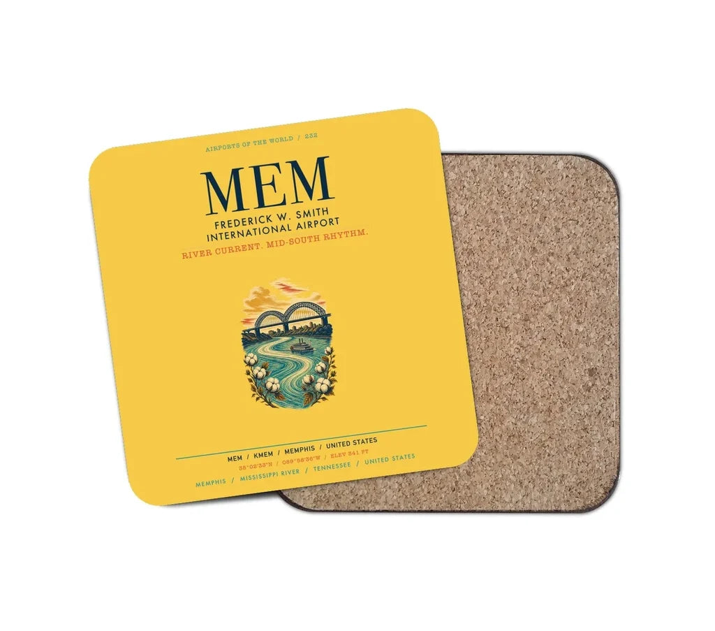 Frederick W. Smith International Airport Memphis (MEM) design on yellow 1 piece coaster