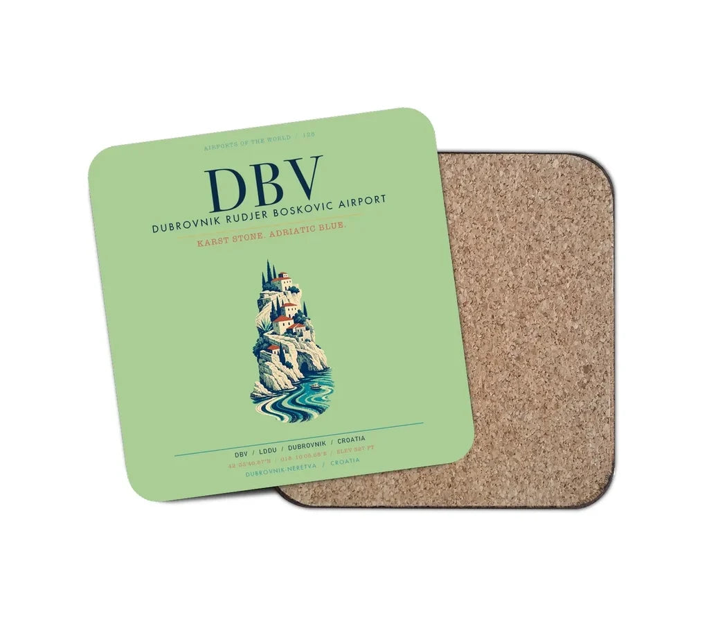 Dubrovnik Ruđer Bošković Airport (DBV) design on light green 1 piece coaster