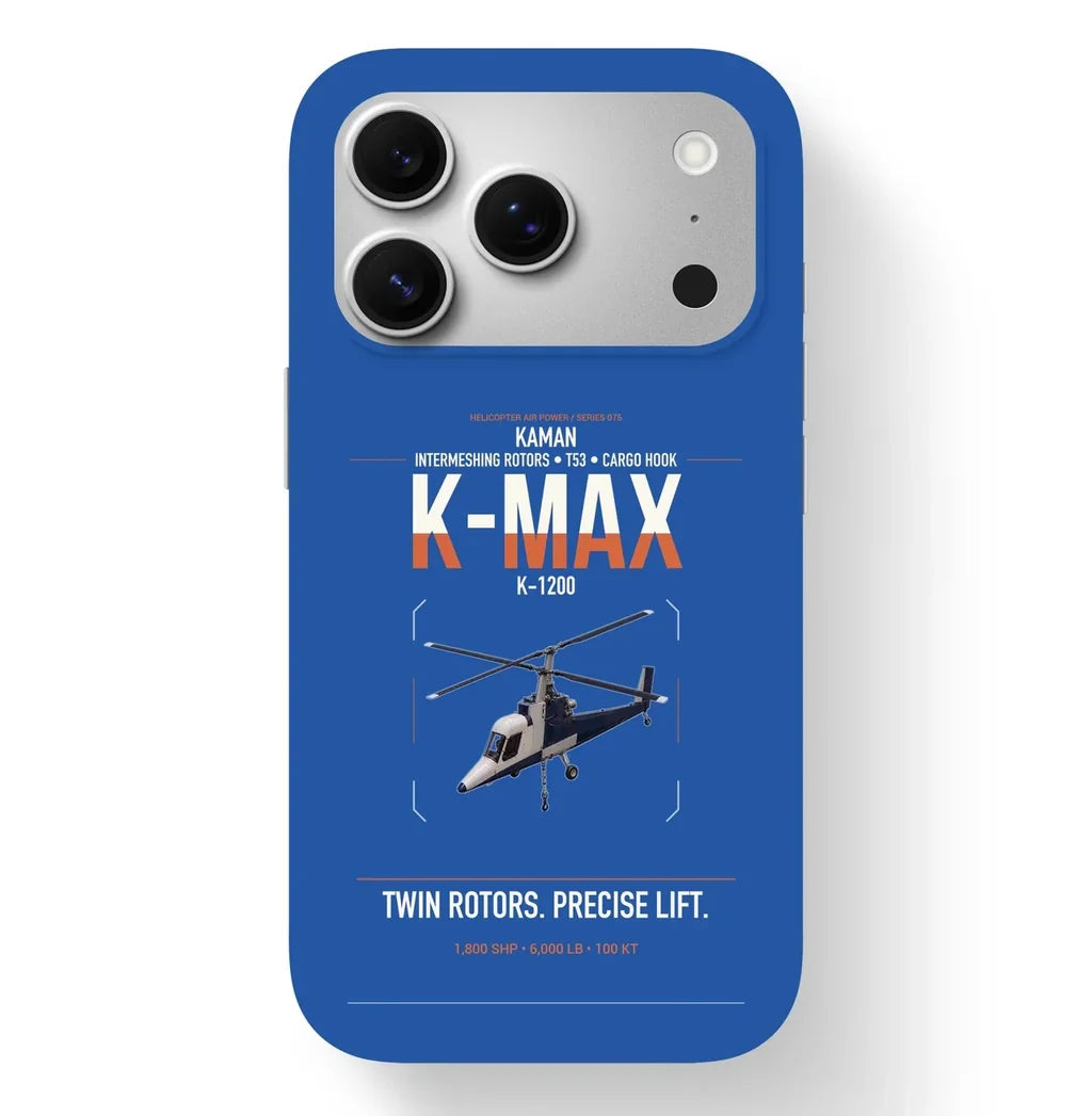 Kaman K-1200 K-MAX design on blue magsafe iphone case, for iPhone 17 Pro