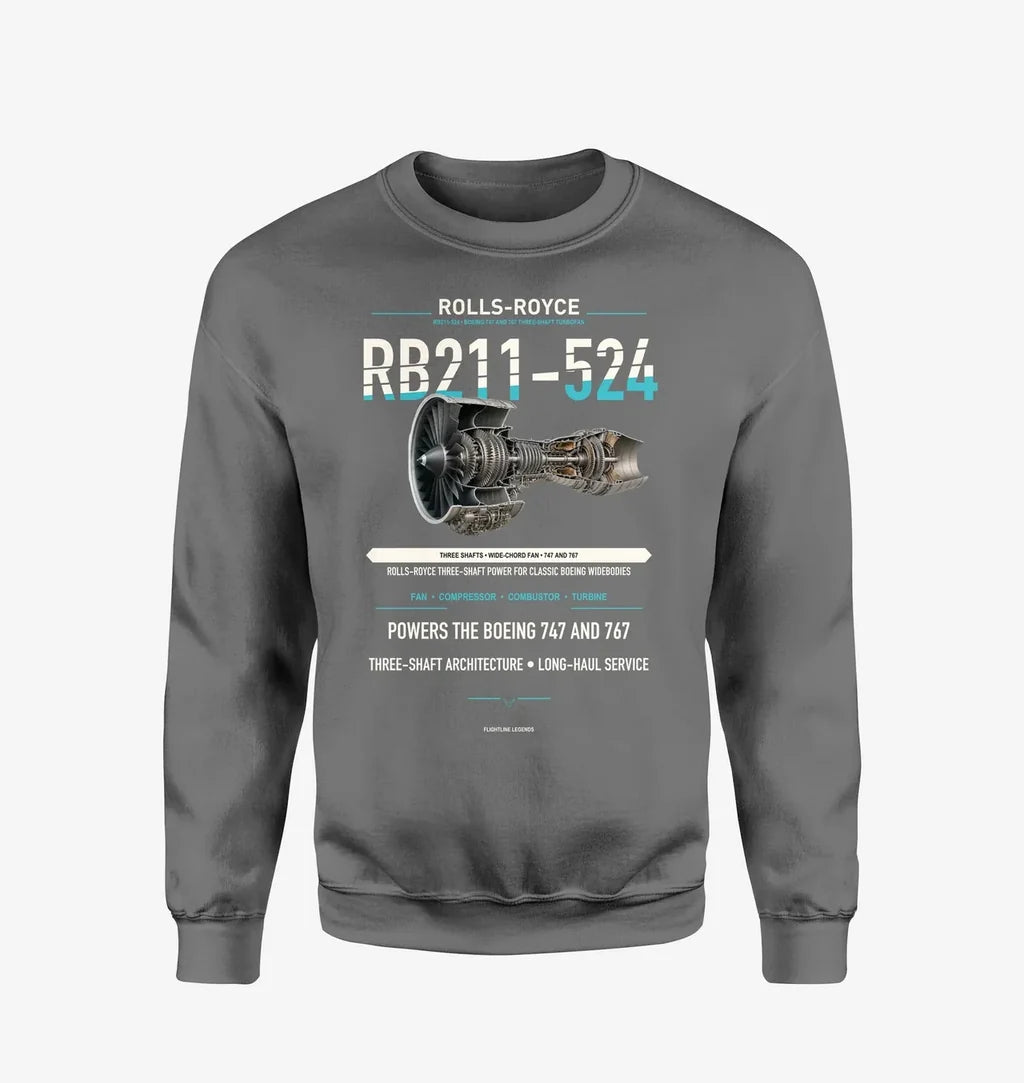 RB211-524 design on gray sweatshirt