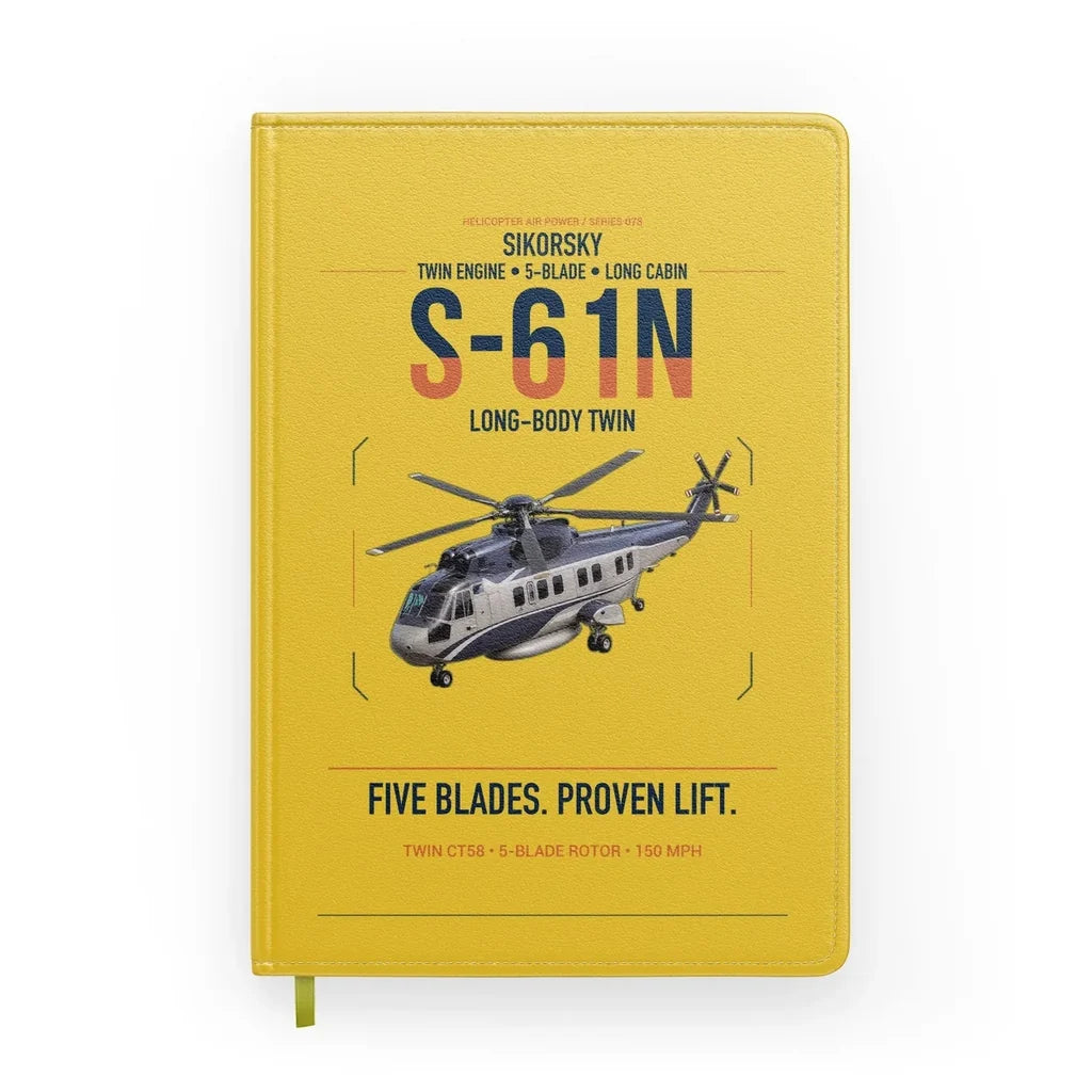Sikorsky S-61N design on yellow notebook