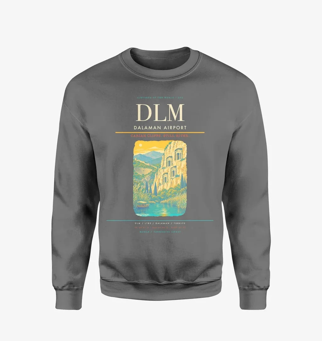 Dalaman Airport (DLM) design on gray sweatshirt