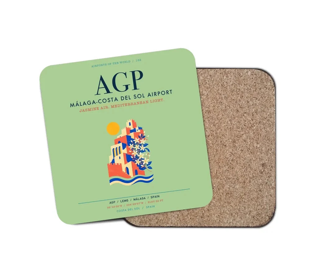 Malaga-Costa del Sol Airport (AGP) design on light green 1 piece coaster