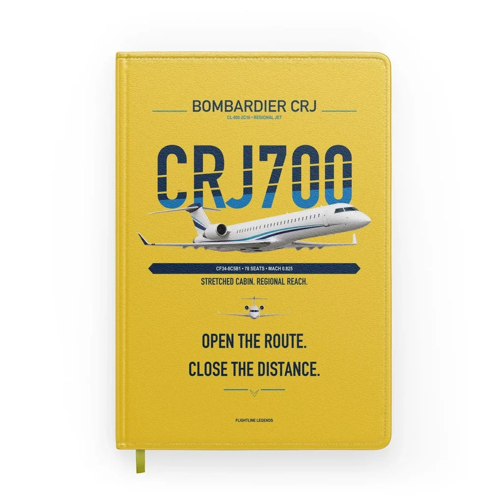 Bombardier CRJ700 design on yellow notebook