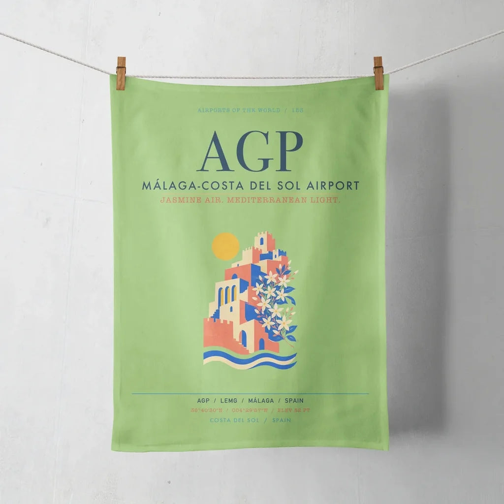 Malaga-Costa del Sol Airport (AGP) design on light green towel