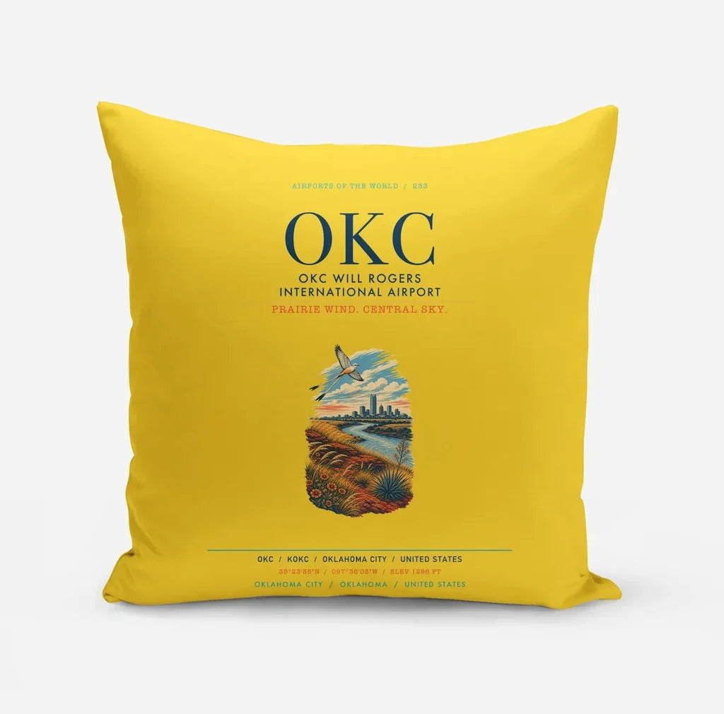 OKC Will Rogers International Airport (OKC) design on yellow pillow