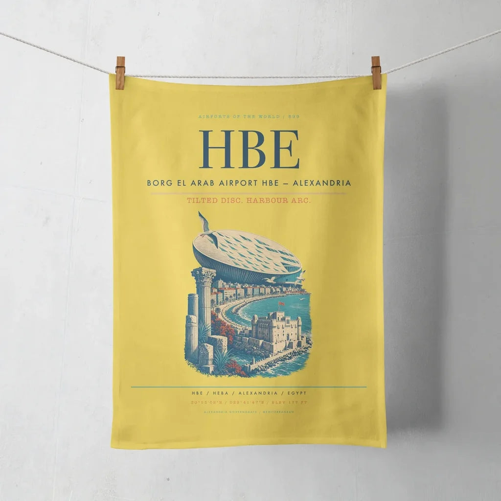Borg El Arab Airport (HBE) design on yellow towel