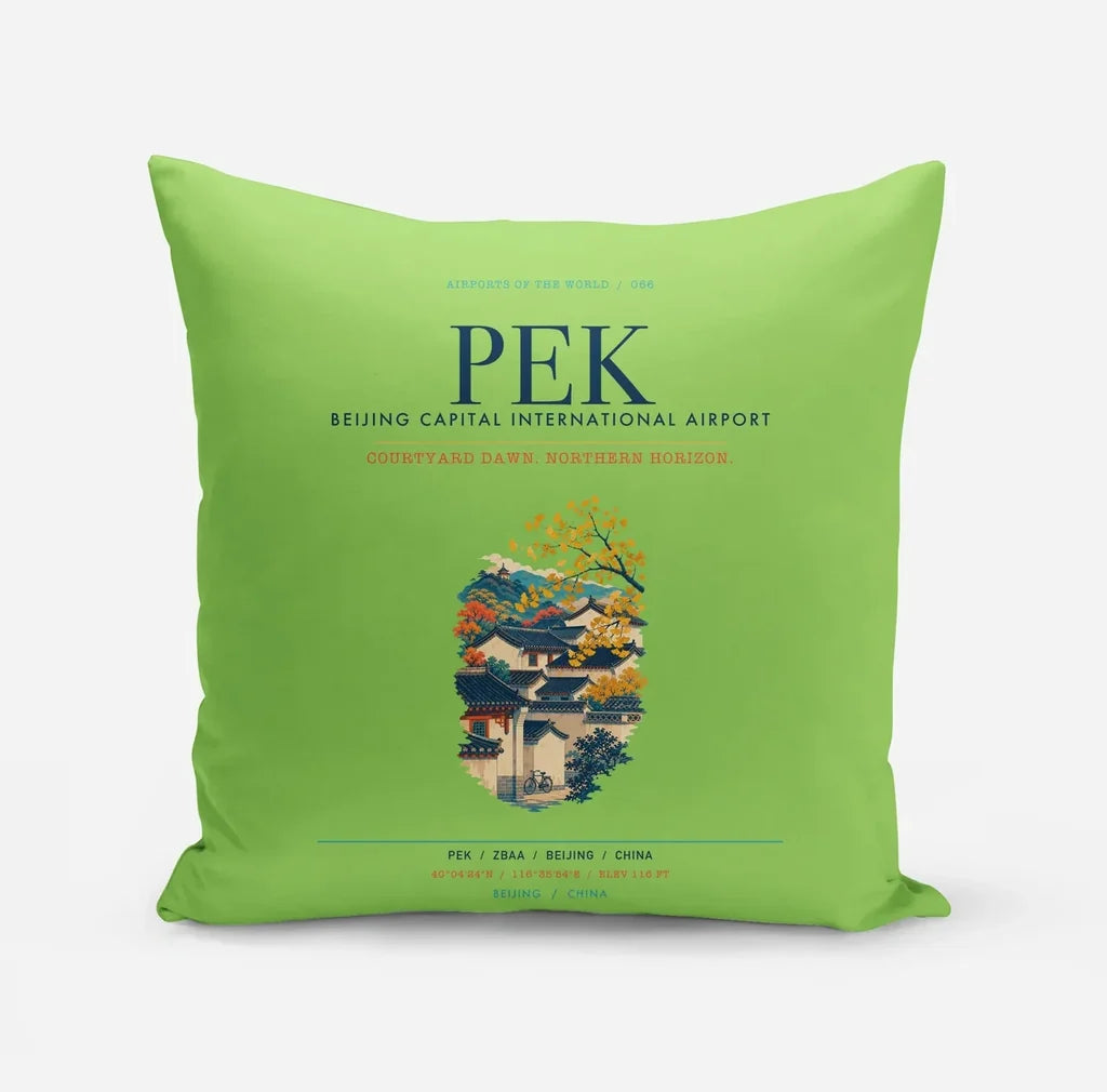 Beijing Capital International Airport (PEK) design on light green pillow