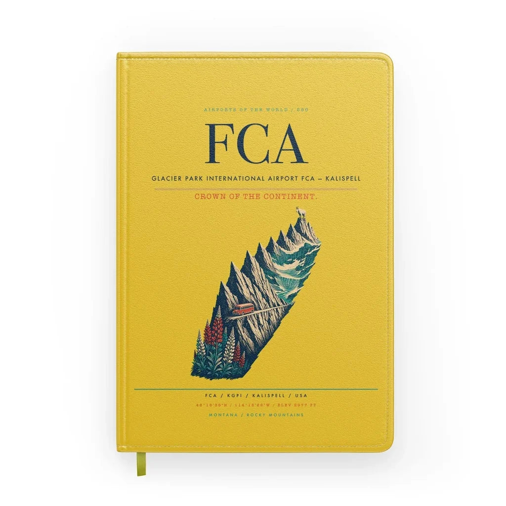 Glacier Park International Airport (FCA) design on yellow notebook