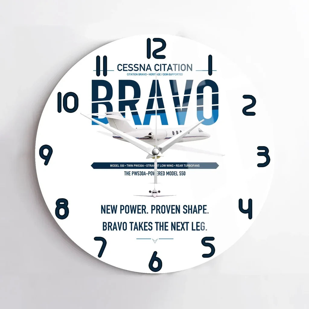Cessna Citation Bravo design on white no frame wall clock