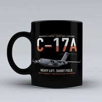 Thumbnail for C-17A Globemaster III design on black ceramic mug, double-side print