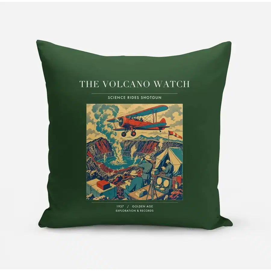 VINTAGE G4042 - The Volcano Watch - Designed Pillows design on darkgreen