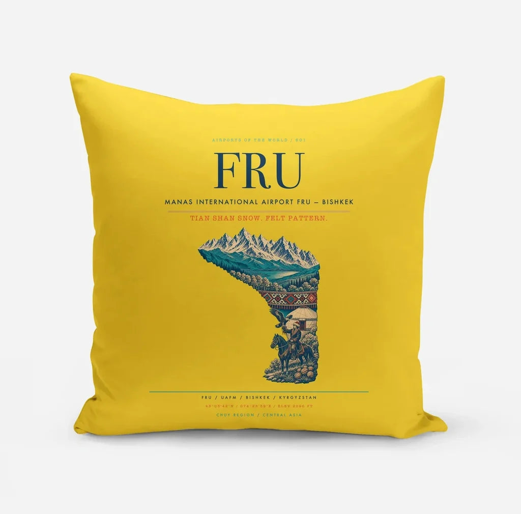 Manas International Airport (FRU) design on yellow pillow
