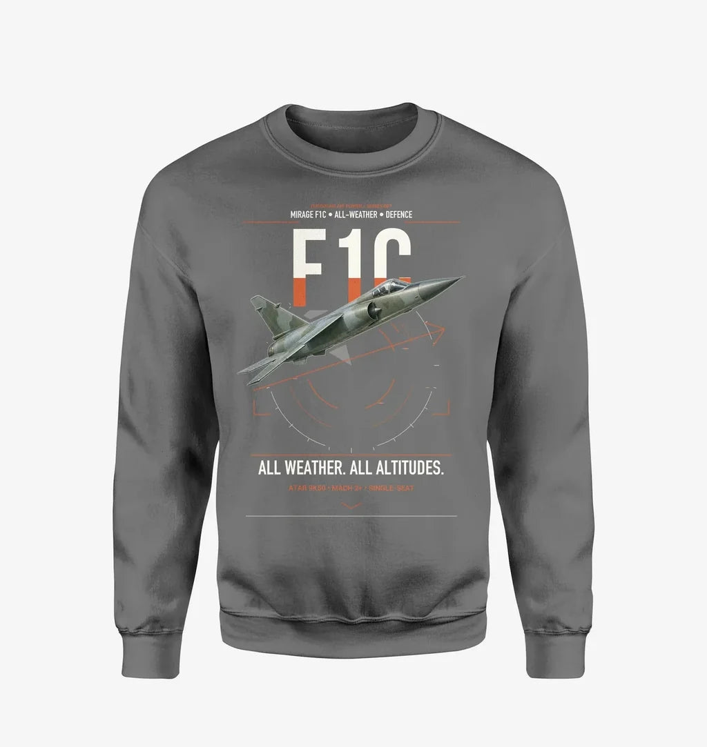 Dassault Mirage F1C design on gray sweatshirt